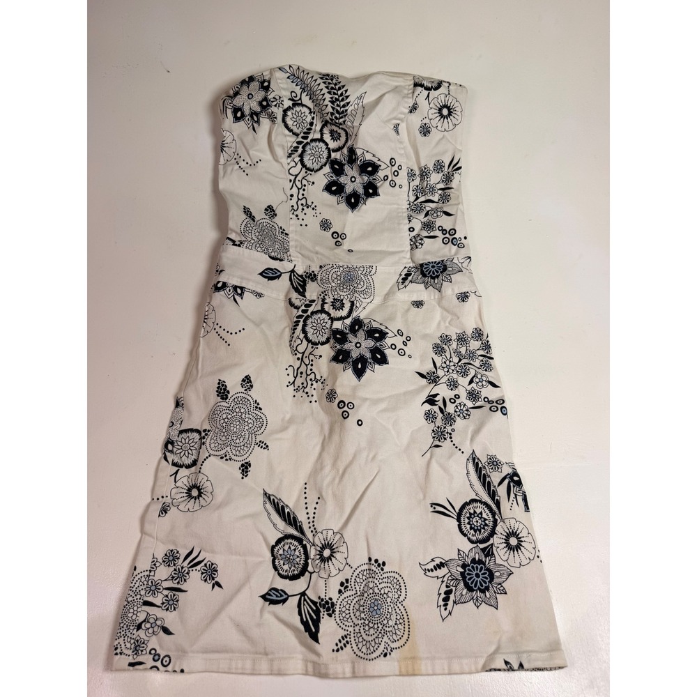 ToTheMax! Strapless Dress Womens S White Navy Floral Good Y2K Boho Mini Dress